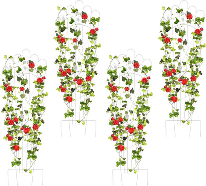 Metal Trapezoidal Garden Trellis for Indoor Plants, Patio Trellis for Climbing Plants Outdoor, 60-inch Sturdy Removable Plant Stand for Roses, Vegetables, and Flowers in Garden, 4 Pack-White