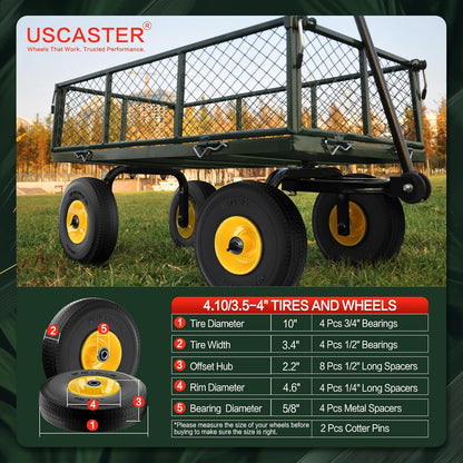 4.10/3.50-4 Tire and Wheel Flat Free,10-Inch Solid Wheel Replacement with 5/8 Extra 3/4 &1/2 Bearings,2.2" Offset Hub -Compatible with Hand Truck,Wheelbarrow,Dolly(Wave,Yellow)