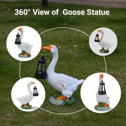Solar Porch Goose Statue, Outdoor Goose Decor with Lantern for Yard Lawn Patio Balcony, Birthday Christmas Housewarming Gifts for Mom, Grandma, Women,12 Inch,Resin