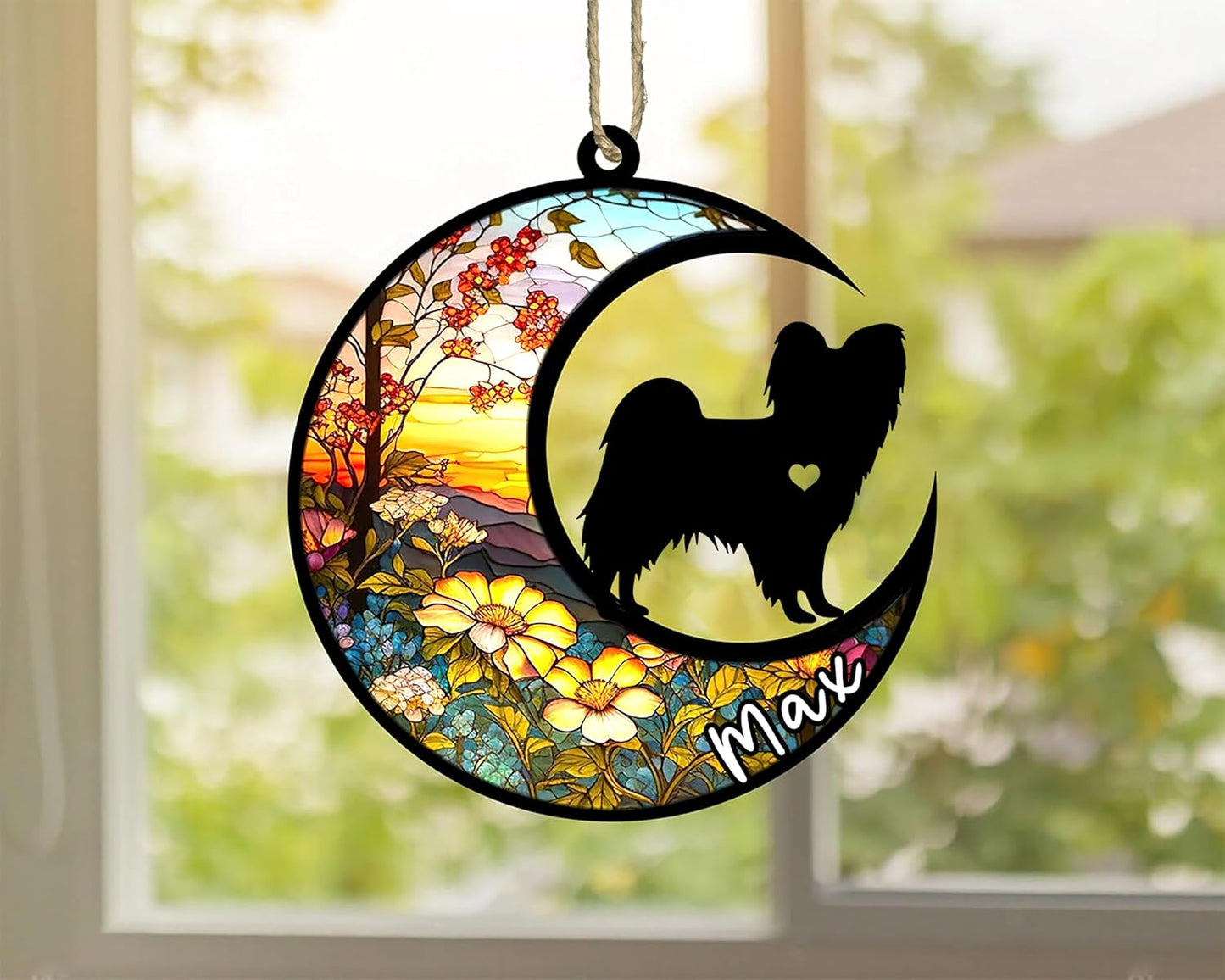 Personalized Dog Memorial, Custom Name Papillon (Black White) Dog Christmas Ornament with Name, Custom Breeds, Pet Loss Light Catcher, Gifts for Lovers Loss of Pet Sympathy on Mothers Day Christmas