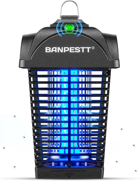 BANPESTT Bug Zapper Outdoor, Mosquito Zapper with Dusk-to-Dawn Light Sensor, Waterproof Fly Zapper, Electric Mosquito Killer for Garden, Patio, Balcony, Courtyard(Black