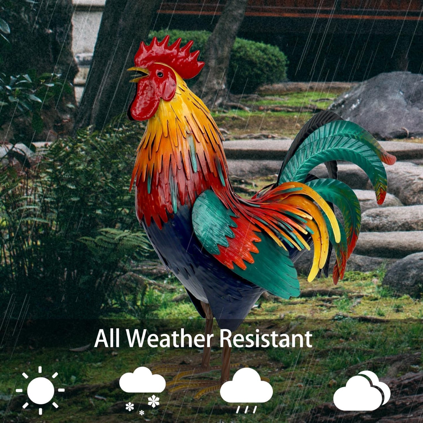 Kircust Metal Rooster Garden Statue Outdoor Decor Yard Art Chicken Decoration for Home Patio Lawn Backyard Farmhouse Kitchen