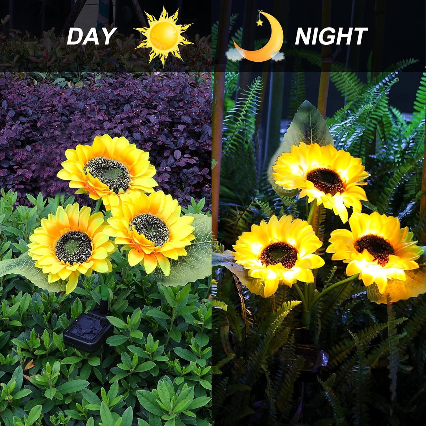 ANGMLN Solar Sunflower Outdoor Garden Lights, 4 Pack with 12 Sunflower Waterproof Garden Decor, Gifts for Mom Grandma, Waterproof Decorative Lights for Pathways Patios and Yards Decorations