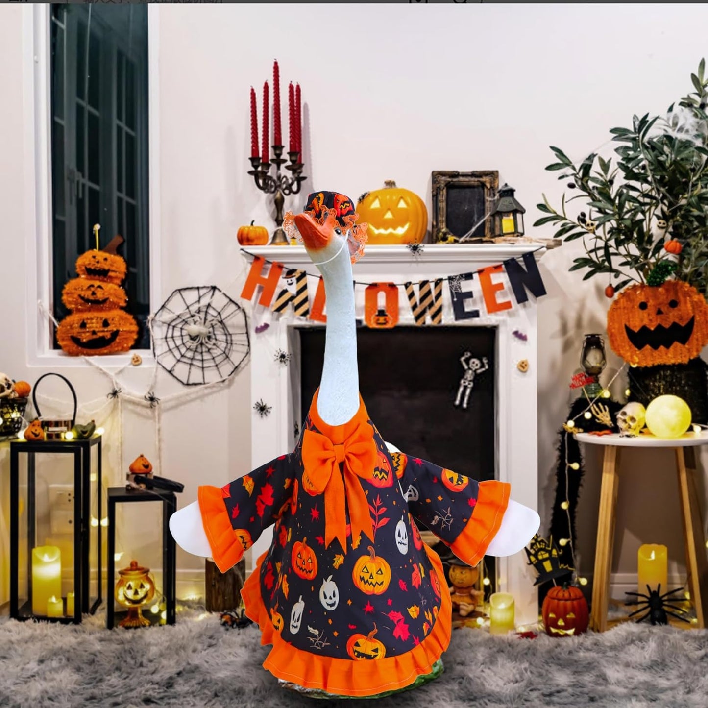 Halloween Goose Outfit for Porch Goose 23" Cement Statue Clothing - Halloween Outdoor Decoration for Patio Yard Lawn