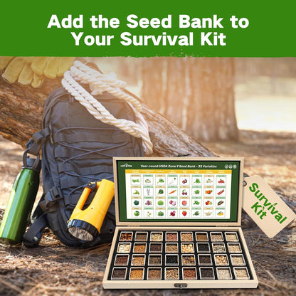 Lush&Dew USDA Zone 3 Seed Bank, Gardening Gifts for Women Men, 32 Varieties Non-GMO Heirloom Seeds for Planting Vegetables Fruits, Year Round Survival Seed Kit for Raised Garden Bed Greenhouse