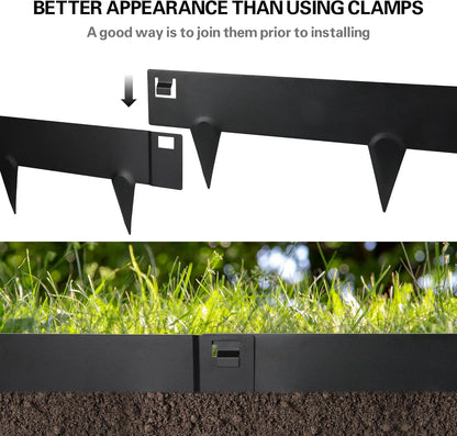 Worth Garden 10-Pack (34Ft Total) Galvanized Steel Landscape Lawn Edging - 8 in. H Bendable Metal Strips - Hammer-in 18-Gauge Flexible Black Edging Border - Yard Pathway Divider - Buckle Connection