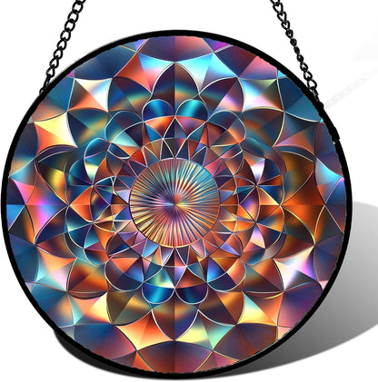 Stained Glass Window Hanging Color Gradient 6.3" - Suncatcher Door Garden Sunroom Sun Catcher Decor, Unique Housewarming Birthday for Mom Grandma Home Owner Woman