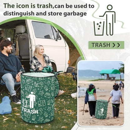 1 Pack Collapsible Trash Can Camping with Zippered Lid Foldable Storage Bin Portable Garbage Can for Outdoor Camping RV's Yard Waste (Trash Style)