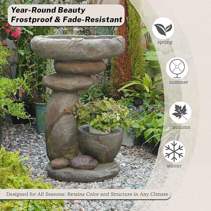 27.6" Tall Outdoor Fountain for Garden, Patio, Yard – Vertical Space-Saving Design, Made of Resin & Fiberglass Composite – No Pump/Lights Included
