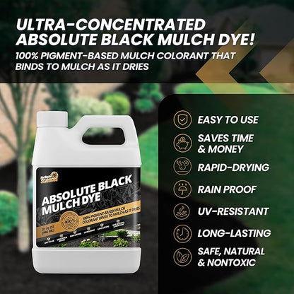 32oz Absolute Black Mulch Dye - Covers up to 2,500 sq. ft., Liquid Mulch Dye Black, Premium Color Concentrate, Ideal for Landscaping, Renews Faded Rubber or Wood Chips, 100% Color Pigment