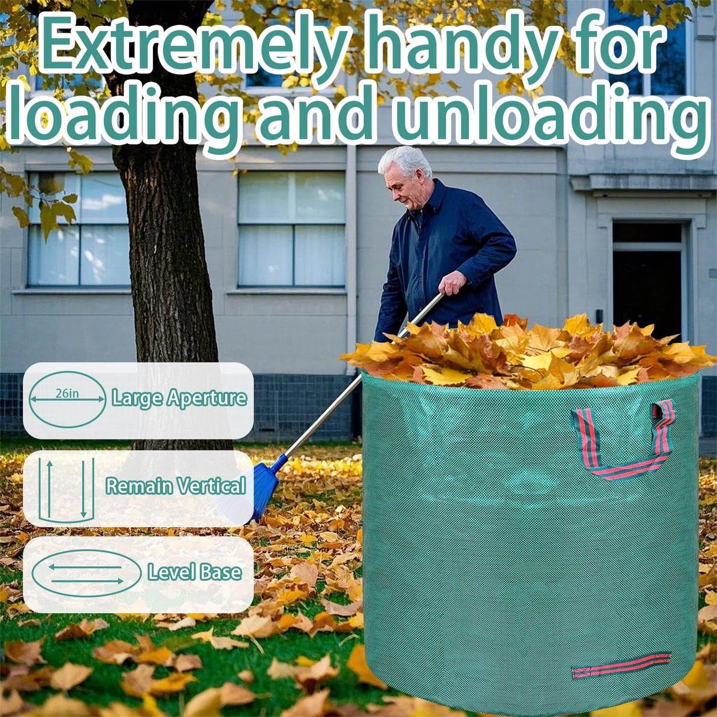Reusable yard waste bags. 72-gallon large leaf bags(2-pack) Heavy-duty yard garden bag. Leaf bags with 4 handles that can stand upright. Great for collecting leaves and grass clippings