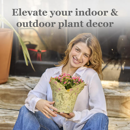 Premium 4.5” STD Plant Pot Covers, Decorative Plant Sleeve for Indoor & Outdoor House Plants, Reusable and Gift-Ready for Flower Pots, Green-Print, Pack of 5