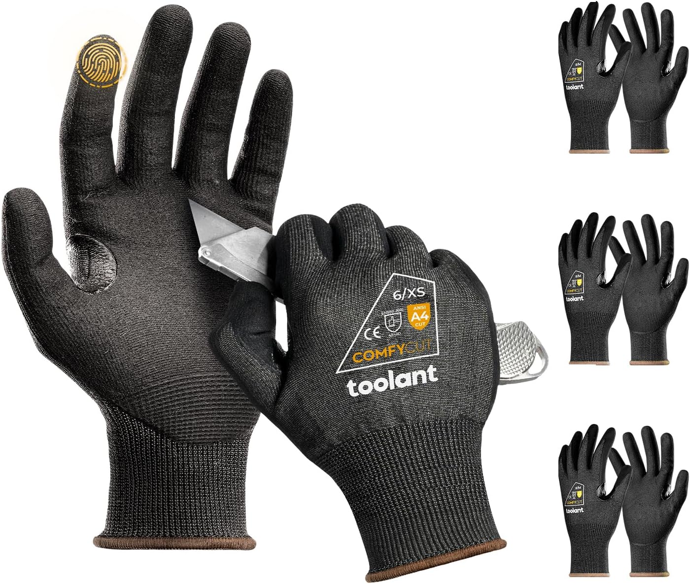 toolant ANSI A4 Cut Resistant Work Gloves without Steel and Fiberglass, Ultra Light & Thin, for Fishing, WoodCarving