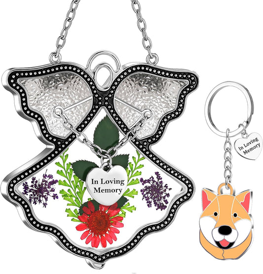 KY&BOSAM Angle Suncatcher in Loving Memory Glass Sun Catchers for Windows Hanging Wind Chime