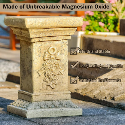 19" Tall Garden Pedestal Stand with Bow Design, Heavy Duty Plinth, Weatherproof Outdoor Pedestal for Sculptures, Flower Pots, or Use as Side Table - Durable Magnesium Oxide Material