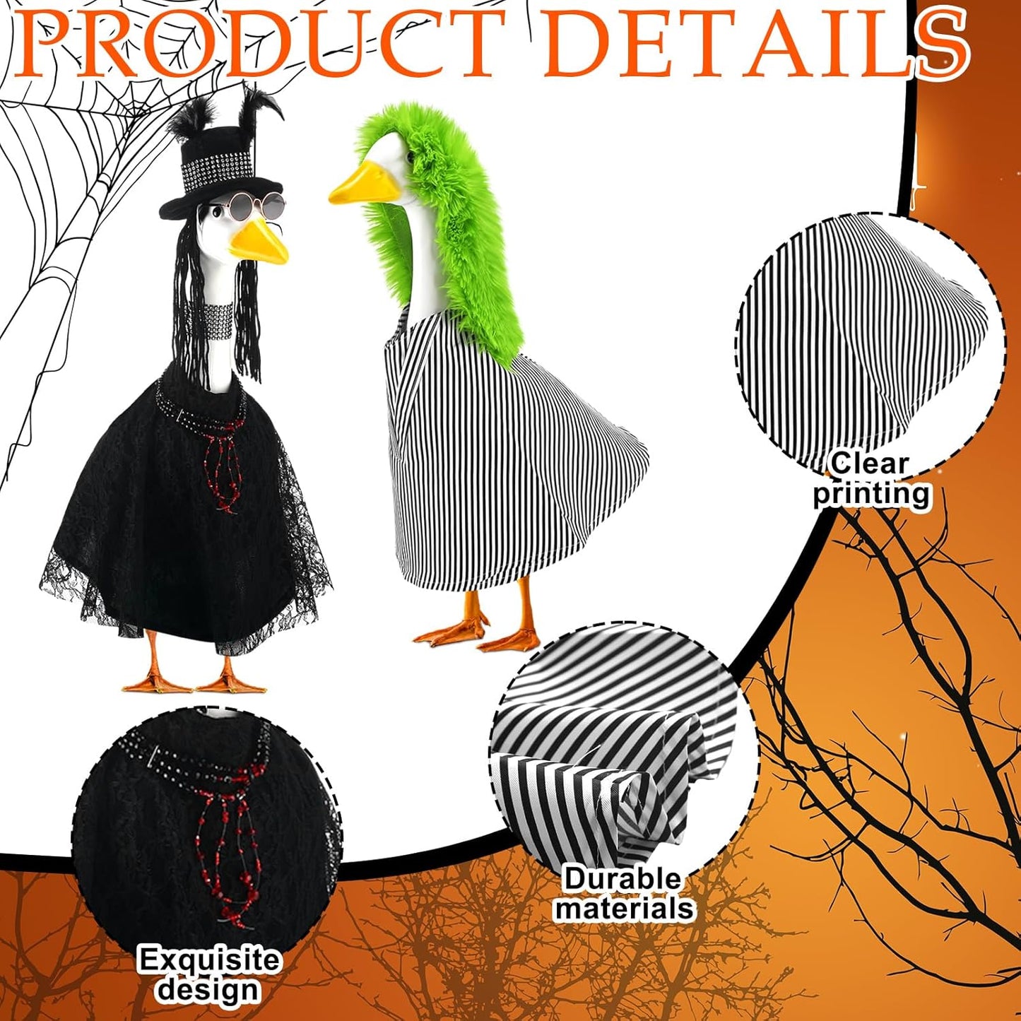 Abbylike 2 Set Halloween Goose Outfits 2024 Movie Juice Clothes Black and White Striped Cape with Green Fur Headgear Fit 23''