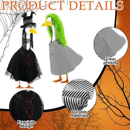 Abbylike 2 Set Halloween Goose Outfits 2024 Movie Juice Clothes Black and White Striped Cape with Green Fur Headgear Fit 23''