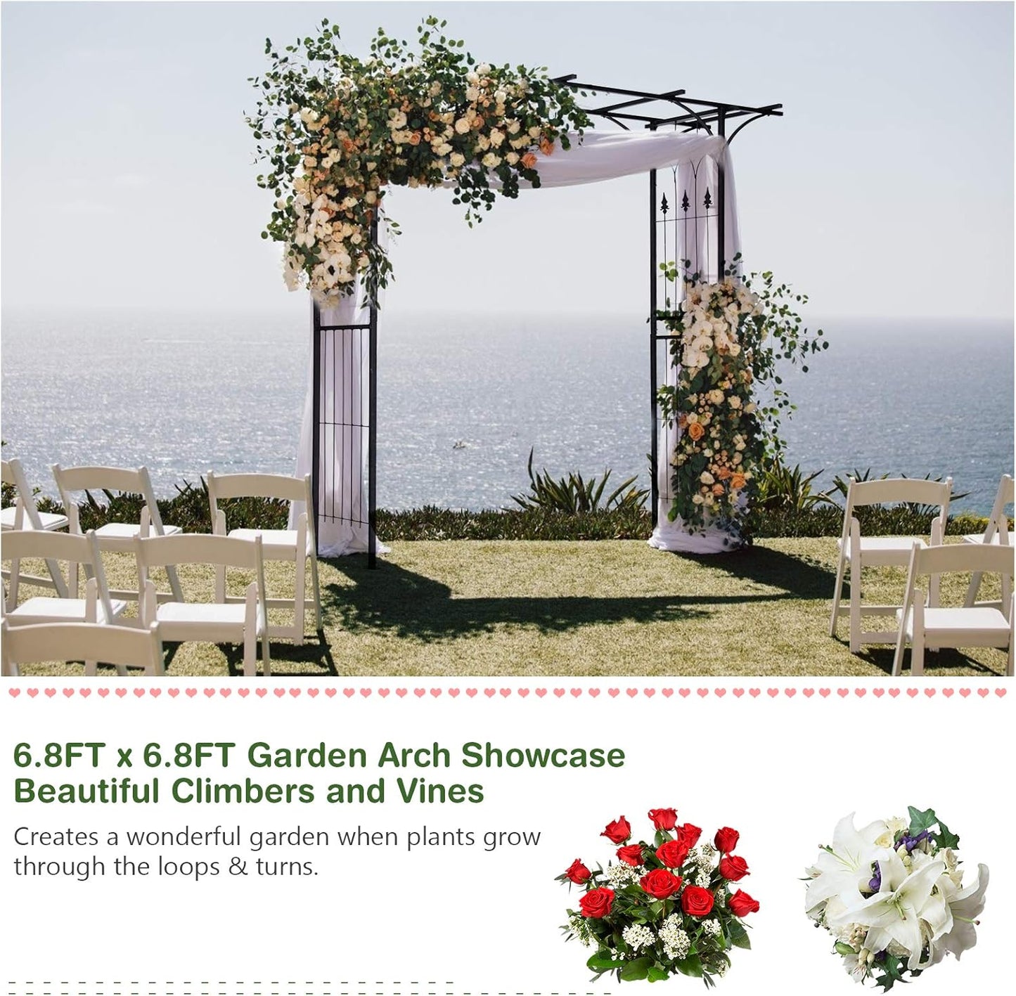 Safstar Metal Arch, 81-Inch Outdoor Garden Arbor for Various Climbing Plant Flower, Wedding Arch Backdrop Arch Stand for Wedding Garden Bridal Party Ceremony Decoration, Easy-to-Assemble, Black