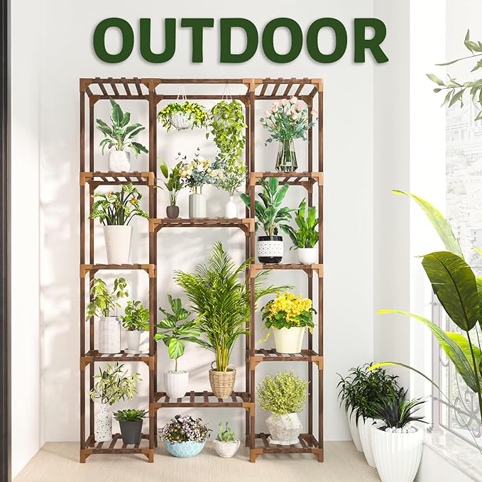 Uneedem Plant Stand Indoor Outdoor, Tall Plant Shelf for Multiple Plants, 12 Tiers 14 Pot Large Plant Rack Wood Plant Holder Plant Shelves for Room Corner Balcony Garden Patio