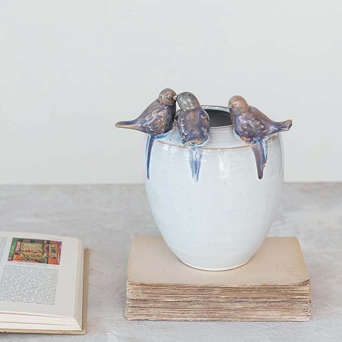 Creative Co-Op 3D Birds Stoneware Planter/Vase, Multicolor