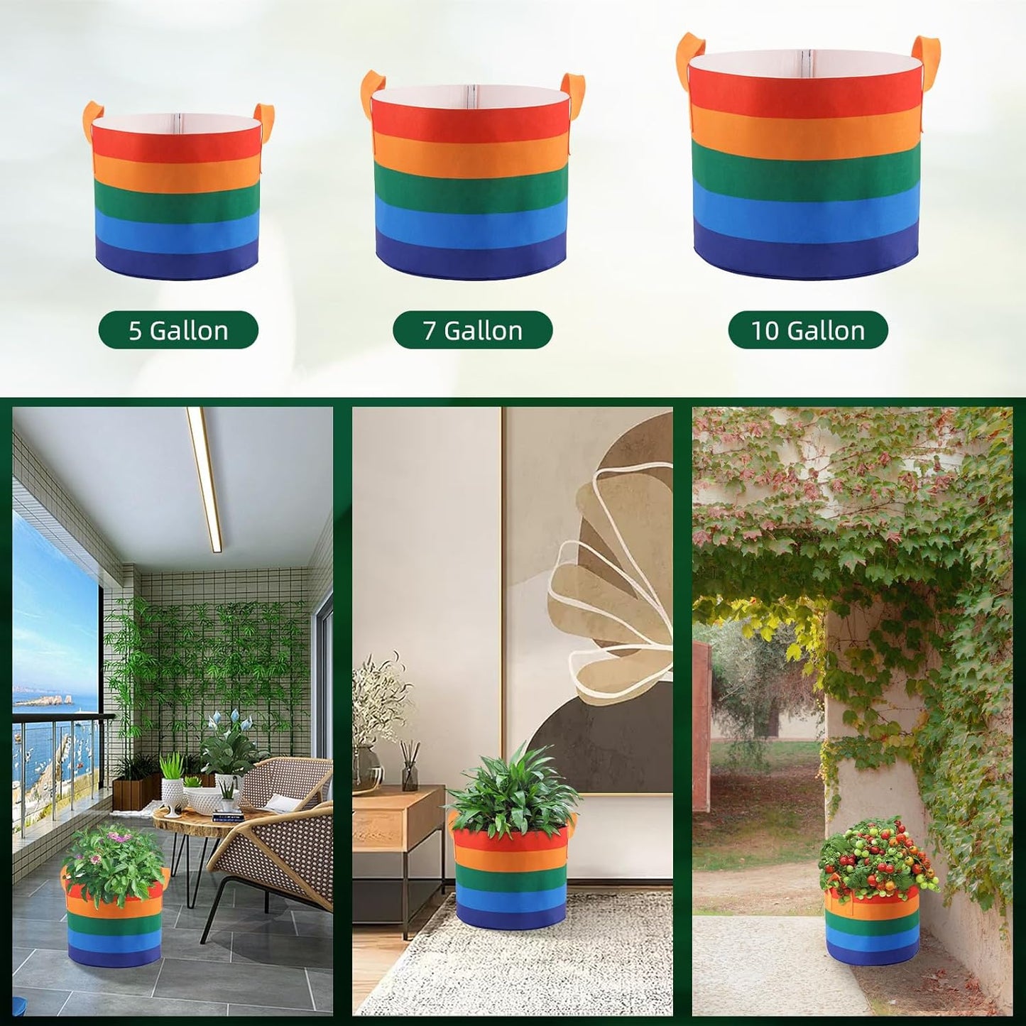 LITLANDSTAR 6 Pack 7 Gallon Grow Bags, Heavy Duty Thickened Colorful Nonwoven Plant Fabric Pots with Handles, Five-Color Tone Garden Plant Bags for Fruits Vegetables Flowers Herb