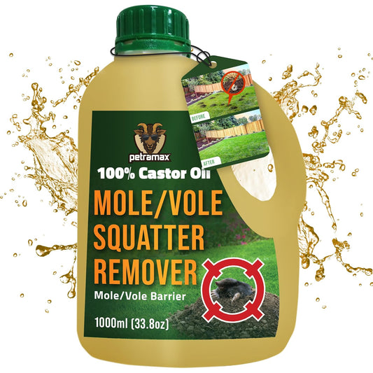 PetraMax Castor Oil Mole Repellent for Lawns - Best Anti Mole and Vole Repellent of Outdoor Space - How to Get Rid of Moles in My Yard, Garden Or Lawn, Safe and Effective Vole Deterrent (33.8 fl oz)