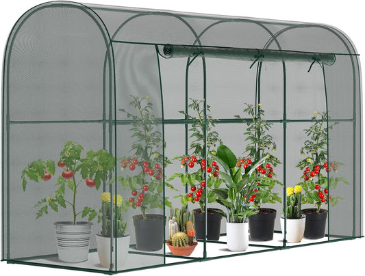 SUNYRISY Garden Plant Netting Crop Cage for Garden Raised Bed, 9.8 x 3.3 x 6 Ft Plant Cover Cage Protectors from Animal for Outdoor Plants with Frame and Zippered Door