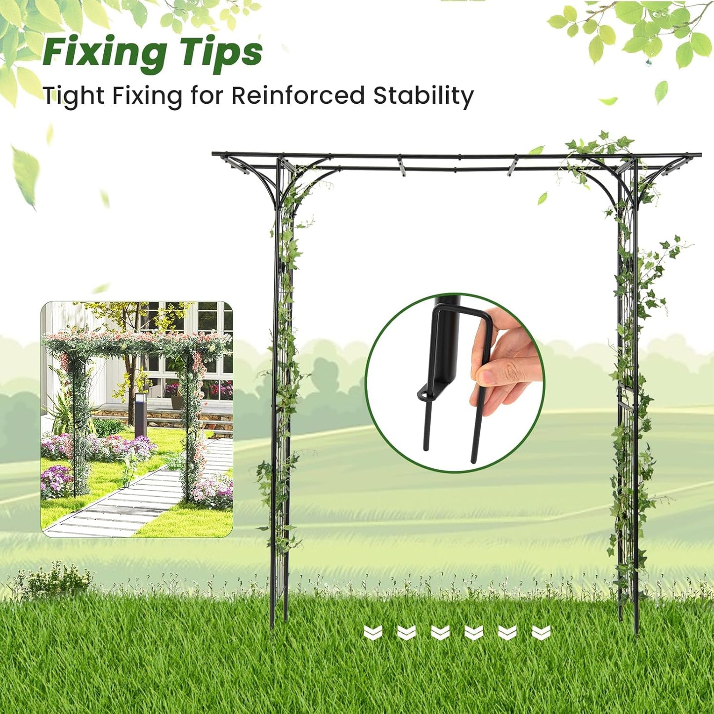 SAFSTAR 81-Inch Garden Arch, Metal Arbor Archway for Climbing Plants, Decorative Lawn Arbor, Heavy-Duty Arch Trellis for Climbing Plants Outdoor Wedding Ceremony Party Backyard