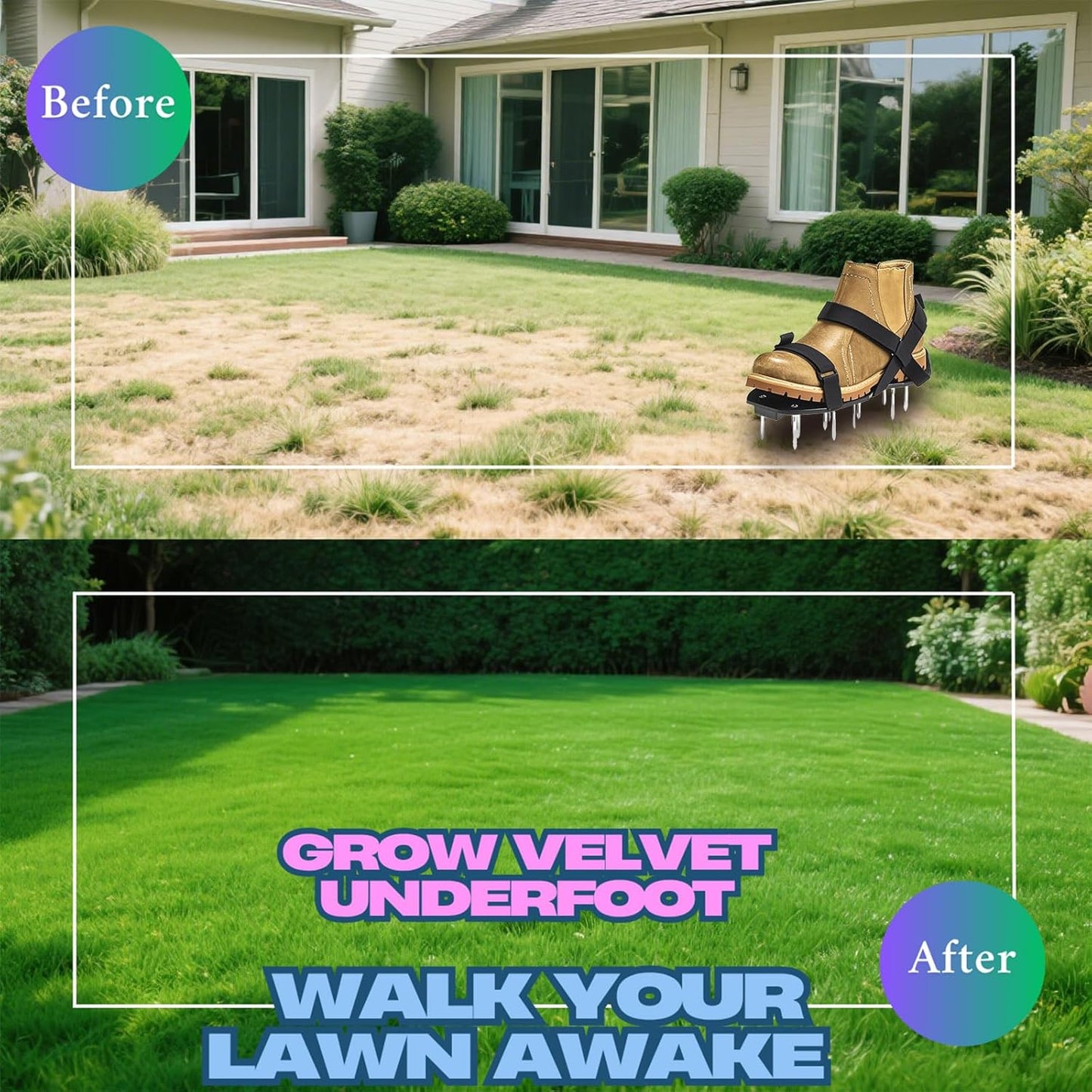 Lawn Aerator Shoes with 2.1” Spikes for Grass Aeration, Spiked Shoes for Lawn Care, Adjustable Heavy-Duty Strap Fit, Gardening Aerator Tool for Yard, Soil & Epoxy Floors