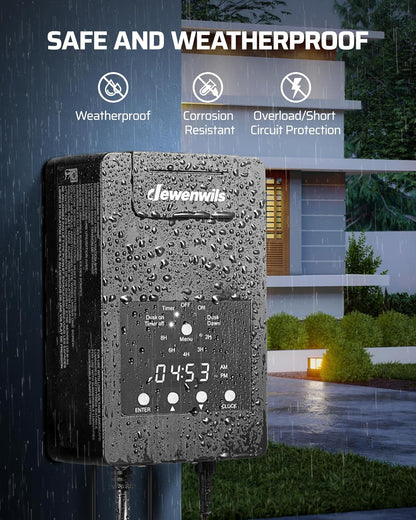 DEWENWILS 120W Low Voltage Transformer with Photocell Sensor & Timer, 120V AC to 12V DC, Weatherproof Landscape Lighting Transformer for Spotlights, Garden Lights, Steplight, Billboard…