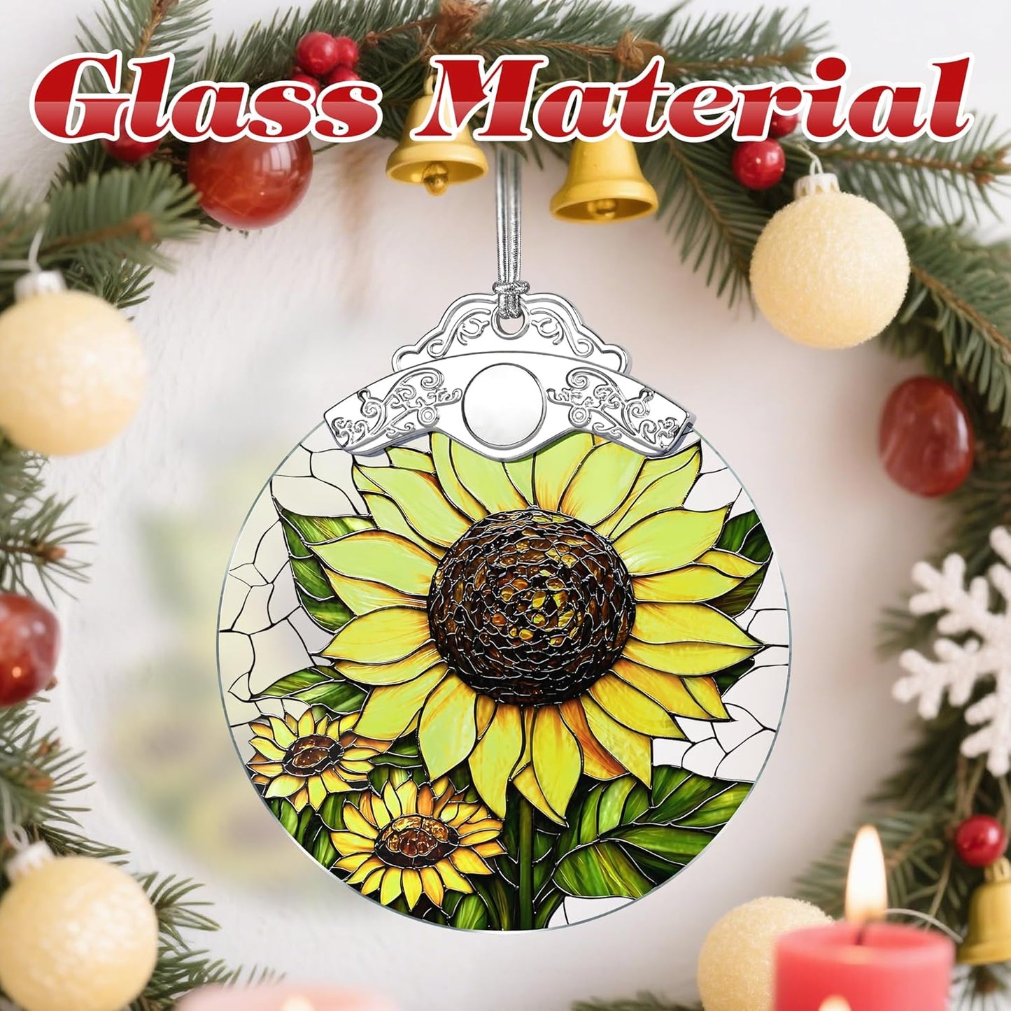 Stained Glass Ornament, Christmas Ornaments, Christmas Decorations for Tree, Holiday Ornament, Gifts for Flower Lovers, Holiday Party Gifts, Gift Ideas & Xmas Gift - Sunflower