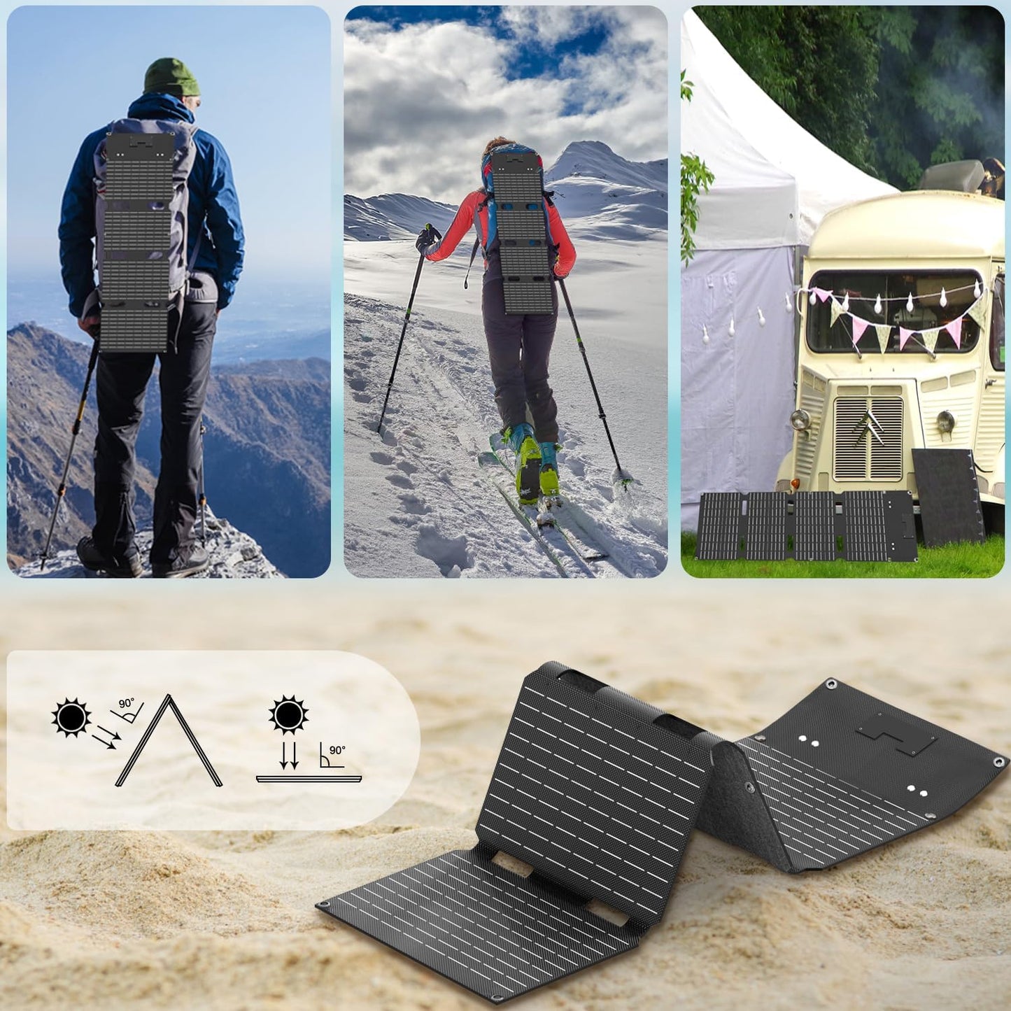 45W Solar Panels Charger with Handle 18V USB-A USB-C DC Portable Foldable Power Emergency ETFE Monocrystalline Panels IP67 Waterproof Camping Hiking