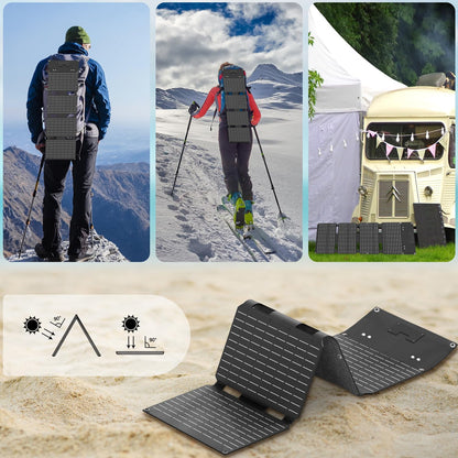 45W Solar Panels Charger with Handle 18V USB-A USB-C DC Portable Foldable Power Emergency ETFE Monocrystalline Panels IP67 Waterproof Camping Hiking