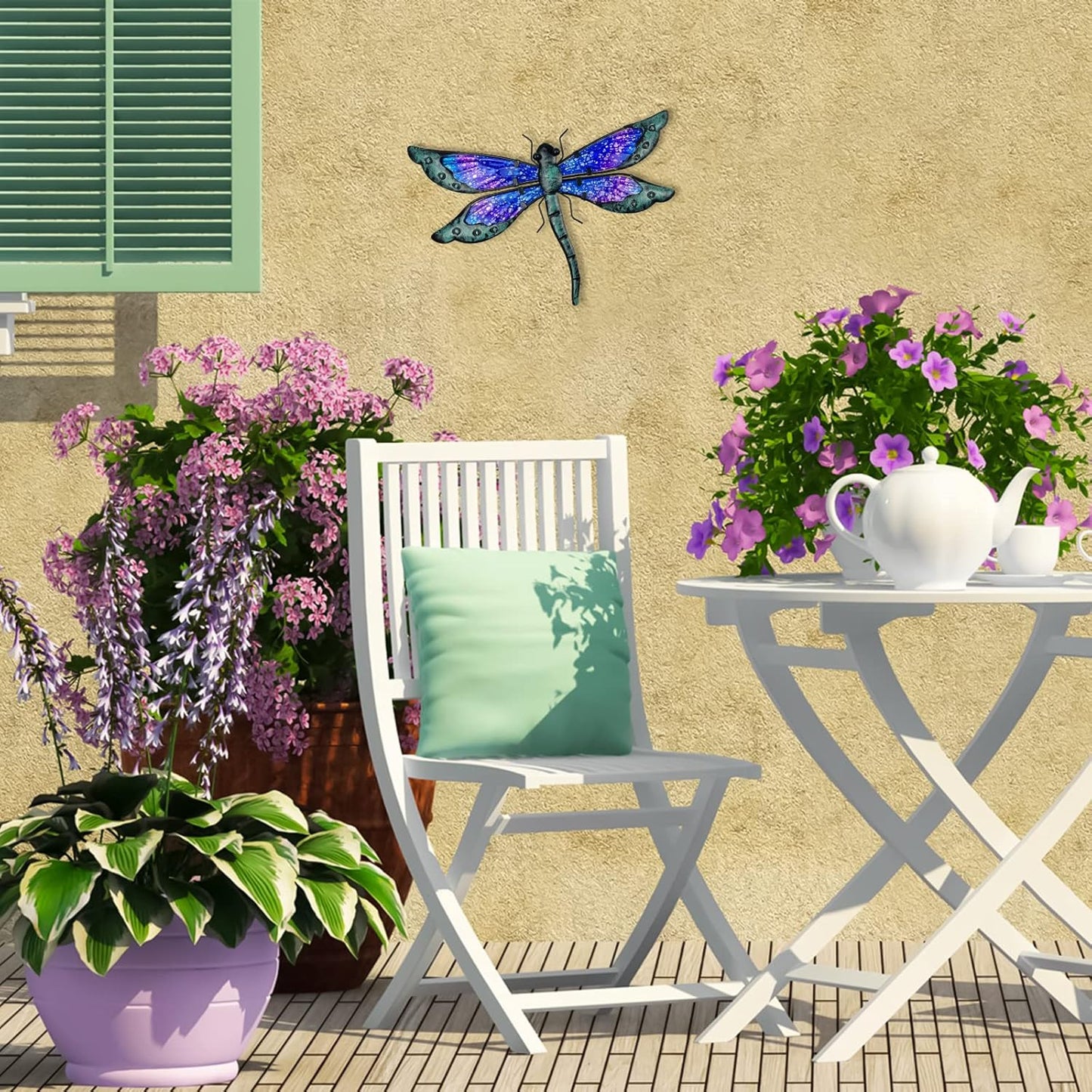 HONGLAND Metal Dragonfly Decor, Dragonfly Outdoor Wall Decor, Metal Wall Art, Wall Sculptures Gifts Hanging Decorations for Garden Yard Home-Blue 14 Inch