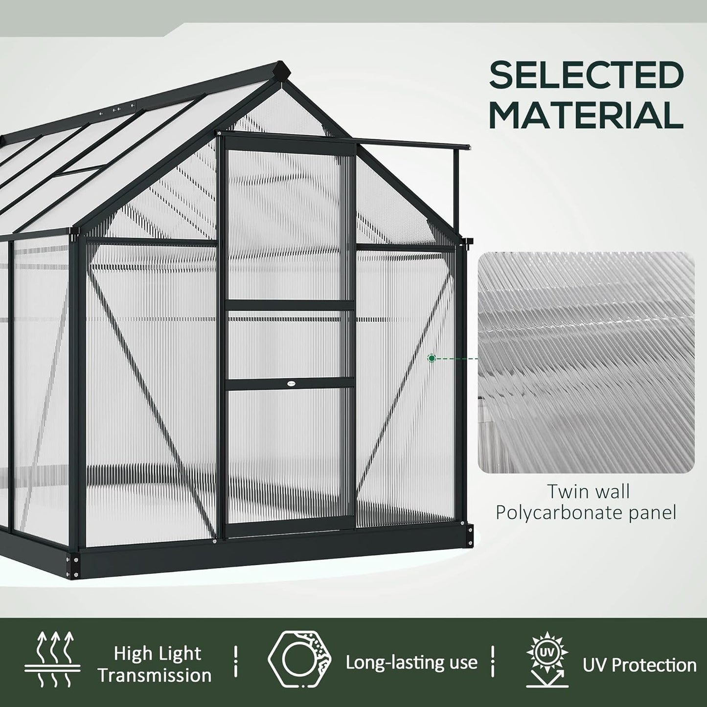 Outsunny 6' x 10' Greenhouse for Outdoors, Polycarbonate Greenhouse with Rain Gutter and Roof Vent, Aluminum Walk-in Green Houses for Outside for Patio Backyard Garden, Gray