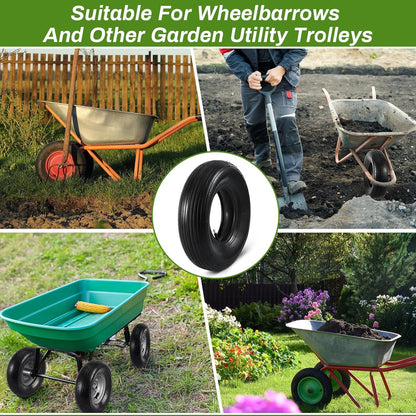 4 Sets 13'' 4.00-6 Replacement Tire and Inner Tube Set Heavy Duty 4.00-6 Tire and Wheel with TR13 Straight Valve Stem and Ribbed Tire Treads, for Wheelbarrow Trolley Garden Wagon Wheels