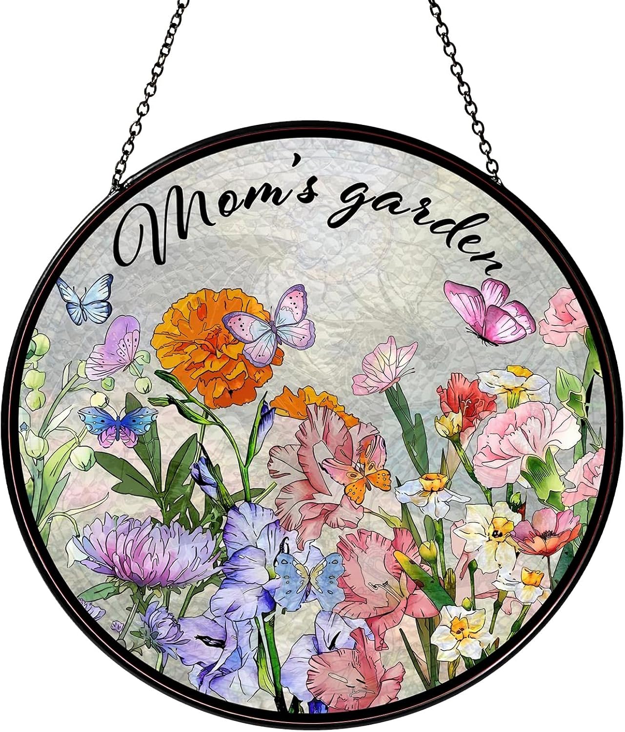 Family Birth Flowers Stained Glass Window Hanging Flower Mom Garden Sun Catcher Decor Gifts for Mom Christmas Suncatchers for Home Windows Hanging Decoration, 7.87inch