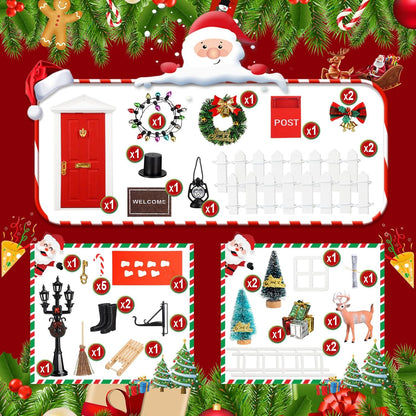 Shappy 39 Pcs Christmas Fairy Door Kit Wooden Elf Fairy Doors Decorations with Accessories Mini Door Tiny Miniature for Christmas Tale DIY Craft Garden Home Party Decoration(Red)
