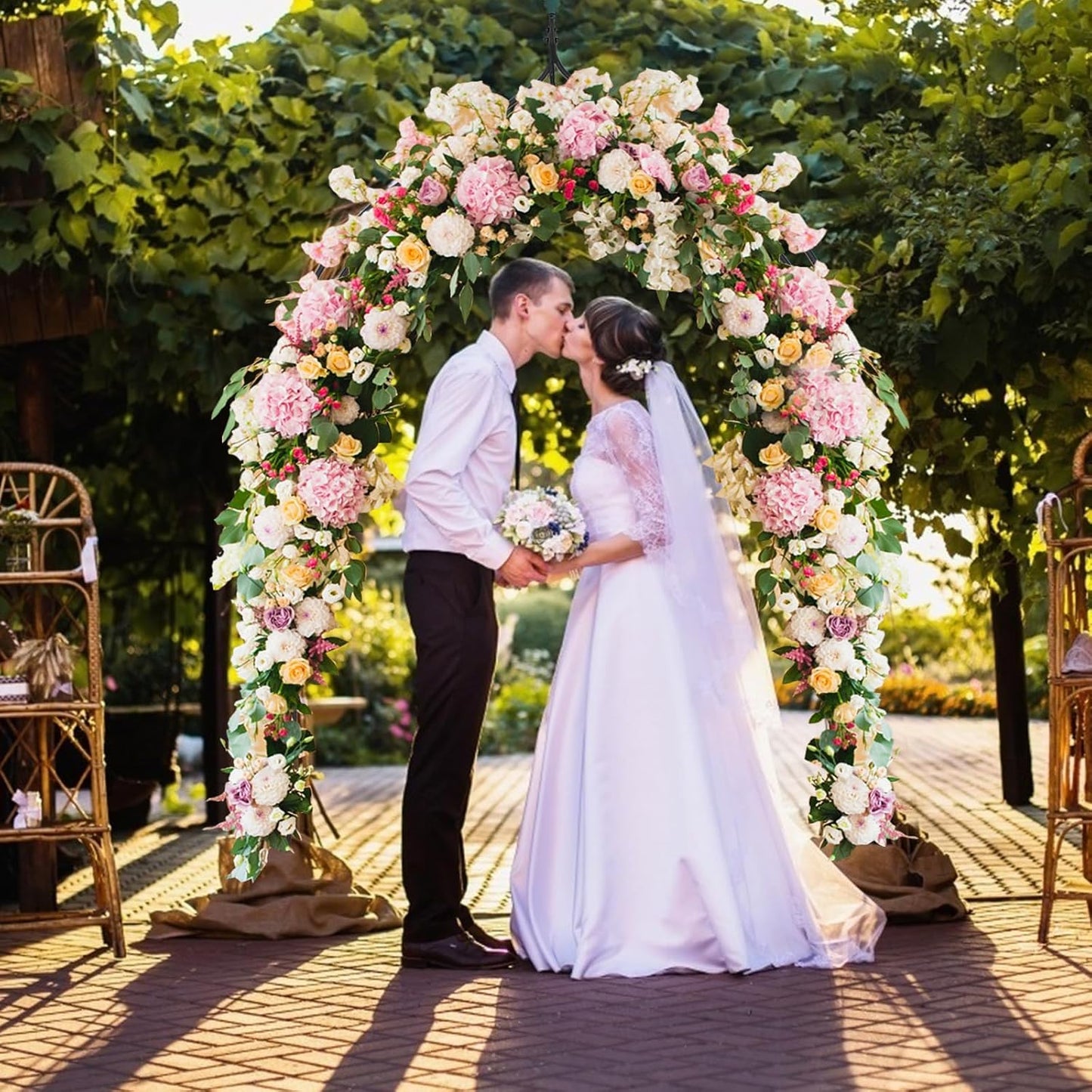 S AFSTAR 9.5 Ft Metal Arch, Outdoor Garden Arch for Various Climbing Plant Flower, Wedding Backdrop Stand Archway Arbor for Wedding Garden Party Ceremony Gothic Style Decoration, Easy-to-Assemble (1)