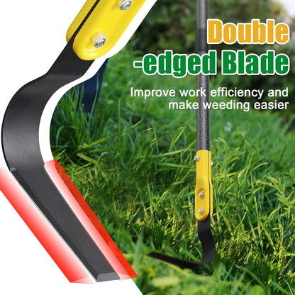 Garden Hoe Tool, 53" Crevice Weeding Tool - L Shape Sickle Garden Tool with Double-Edged Blade and Adjustable Long Handle for Weeding, Loosening Soil, Trenching, Heavy Duty Hoe Garden Tool