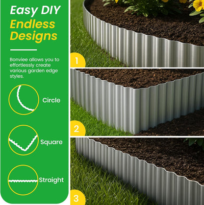 Bonviee 8” x 20’ Metal Landscape Edging Border Kit, Corrugated Garden Edging for Flower Bed, Lawn, Walkways, No Dig Paver Edging for Landscaping, Durable Garden Border Edging (Silver, 8In x 20Ft)