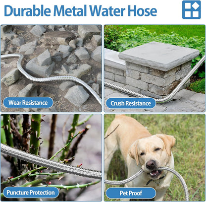 SPECILITE 25 FT Garden Hose, 304 Stainless Steel Metal Heavy Duty Flexible Water Pipe, Kink Free, Durable, Lightweight for Yard, Outdoor with Rubber Grip