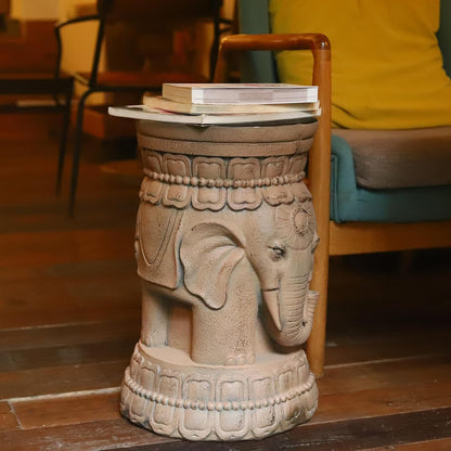 ZOEJADE Maharajah Elephant Lotus Statue Resin Stool Majestic Pedestal Sculpture Antique Buddha Collectibles Outdoor Garden Table Stand Holder for Home Courtyard Lawn Patio Decor Indoor Good Luck