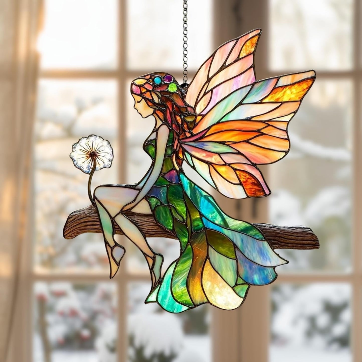 Cute Fairy Acrylic Suncatcher Stained Glass Effect Window Car Hanging Christmas Ornament Indoor Outdoor Decor Garden Sun Catcher Panel Gifts for Fairy Tale Lover for Women Mom Grandma