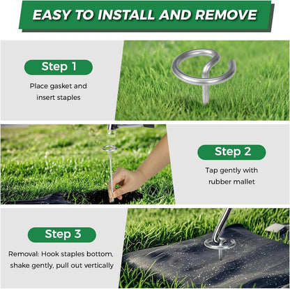 Landscaple Fabric Staples, 30pcs Galvanized G Shape Fabric Pins +30pcs U Shape Garden Staples Pins with Staples Remover Rubber Mallet, Ground Stakes Lawn Stples for Weed Barrier Sod Turf Outdoor Decor