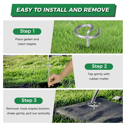 50pcs Landscape Fabric Staples 6 Inch, Galvanized Circle Top Landscape Pins Landscape Fabric Staples Garden Stakes Staples with Pick Hook Mallet for Weed Barrier Tent Stakes Outdoor Decor