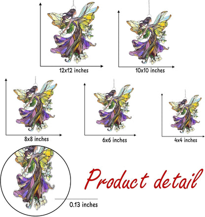 Floral Fairy Acrylic Suncatcher Stained Glass Effect Window Car Hanging Christmas Ornament Indoor Outdoor Decor Garden Sun Catcher Panel Gifts for Fairy Tale Lover for Women Mom Grandma