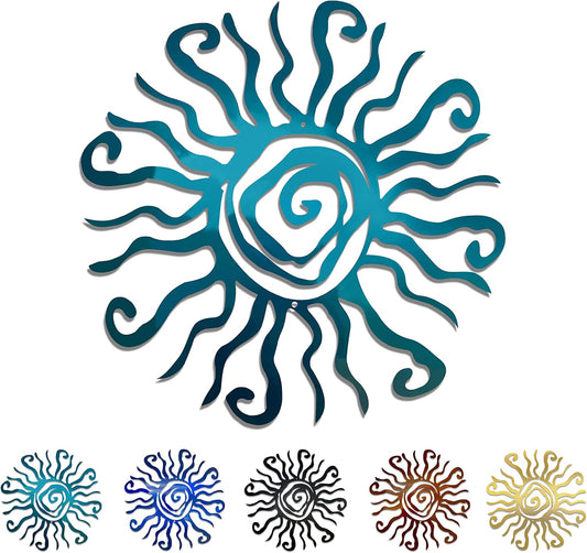 Riverside Designs Wacky Sun Metal Wall Art Indoor/Outdoor Decor - 12" Teal Rust Proof Wall