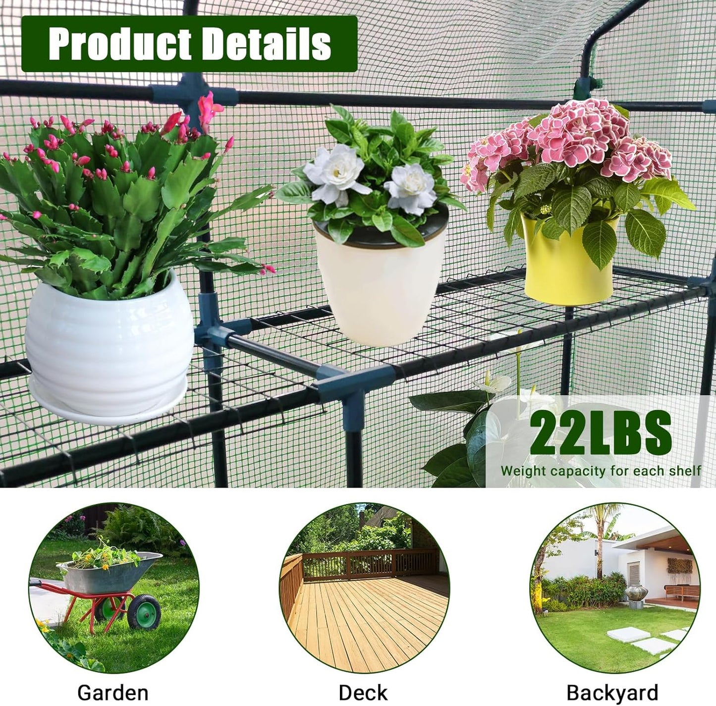 Greenhouse for Outdoors,Walk in 3-Tier 6 Shelves Green House w/ Roll-Up Zippered Door Anchors and Ropes,Waterproof & UV Protected Plant Garden Hot House for Garden Patio Backyard,57 x 57 x 76''