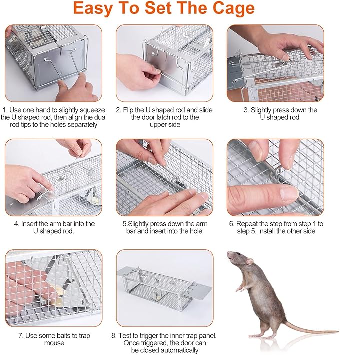 Moclever Humane Live Rat Trap – Dual-Door Rodent Cage with High-Sensitivity Gravity Pedal, Escape-Proof Dense Mesh, Zinc Electroplated for Durability, Indoor & Outdoor Use – 16.53” x 6.1” x 4.33”